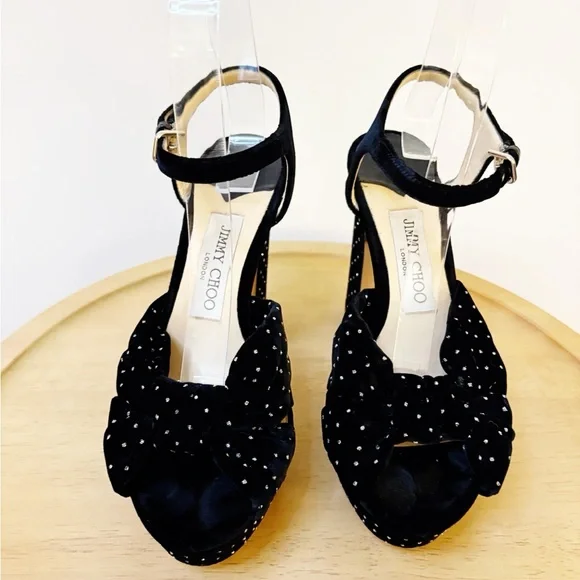 Jimmy Choo Velvet Glitter Heloise 120 Platform Heels - Picture 6 of 10